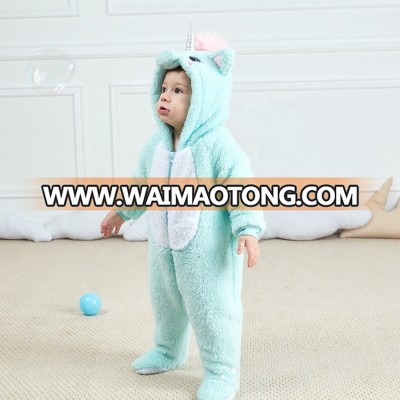 2018 New Design Hooded Cartoon Animal Unicorn Baby Onesie Pajamas